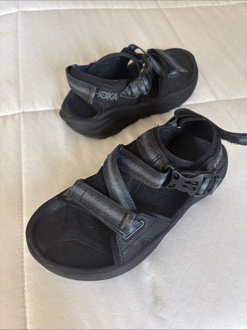 Hoka Black Strap Sandals with Hook-and-Loop Closures